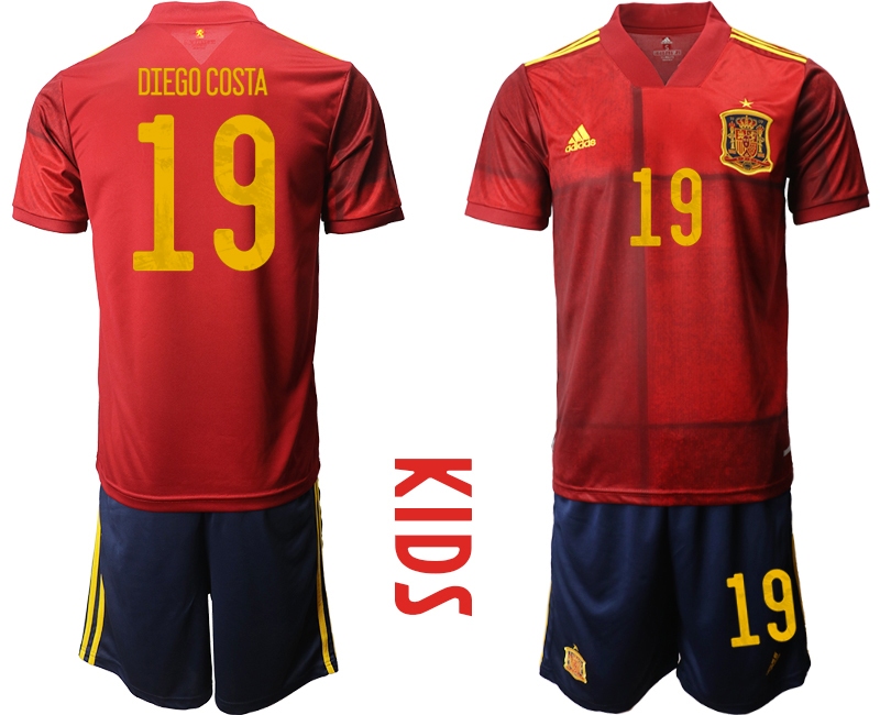 Youth 2021 European Cup Spain home red #19 Soccer Jersey->spain jersey->Soccer Country Jersey